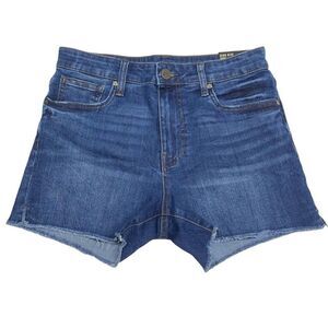 Kut Medium Wash Frayed Hem High Rise Jean Shorts